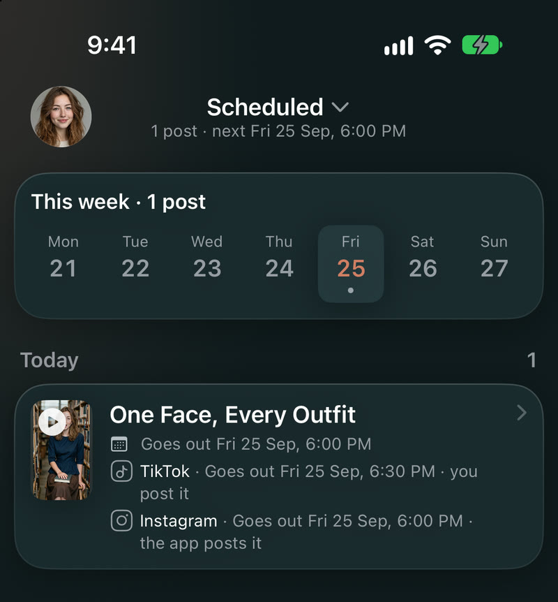 The schedule: this week's post goes out to Instagram and TikTok on Friday
